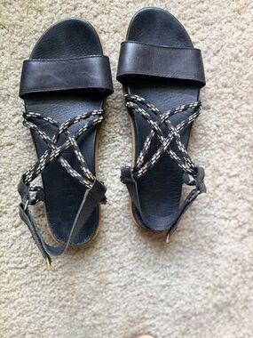 Sorel Women’s Torpeda Lace II Sandals Black Leather Rope Laces Sz 8 Summer